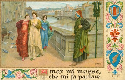 Włoski poeta Dante Alighieri i Beatrice Portinari (chromolitho) autorstwa Henry Holiday