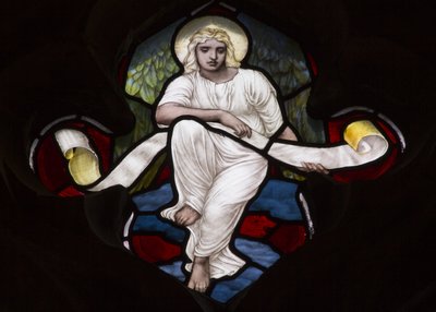 Aniołek maswerkowy Quatrefoil, 1882 (witraż) autorstwa Henry Holiday