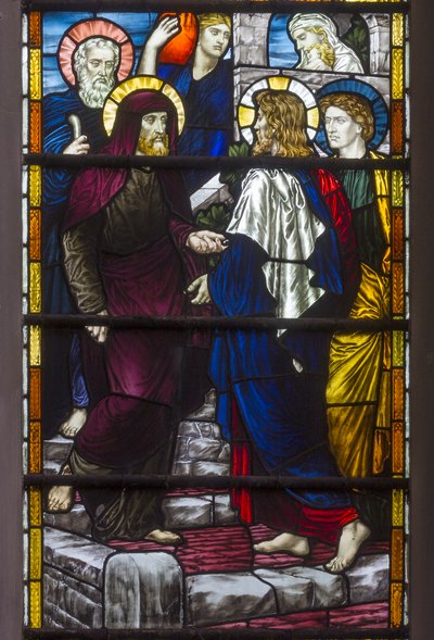 Westminster, St Margaret, James Powell & Sons, Henry Holiday, Chrystus opuszcza dom Marii i Marty, 1883 autorstwa Henry Holiday