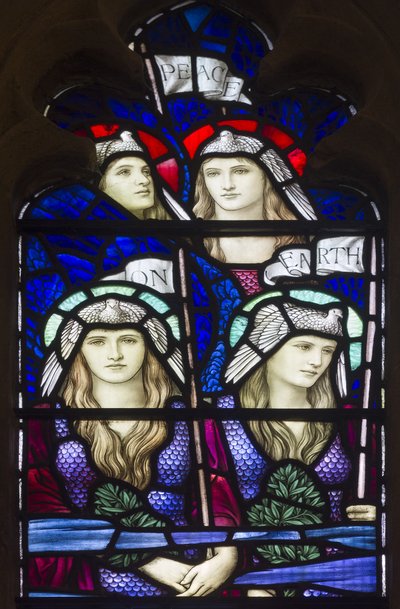Yeovil, St John The Baptist, Lowndes & Drury, Henry Holiday, Peace On Earth, Angels, 1917-18 autorstwa Henry Holiday