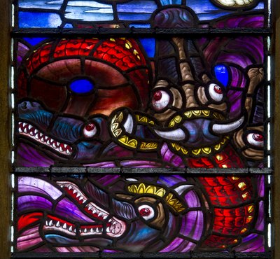 Yeovil, St John The Baptist, Lowndes & Drury, Henry Holiday, The Dragons detail, 1917-18 autorstwa Henry Holiday