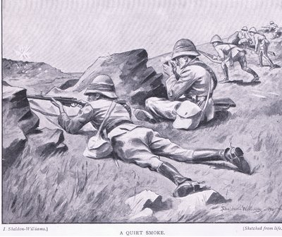 Cichy dym z After Pretoria: The Guerilla War wydanego przez Harmsworth Bros Limited autorstwa Henry Inglis Jodrel Sheldon Williams