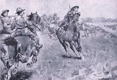Wyścig o dowództwo Philips Town Road, z książki After Pretoria: The Guerilla War wydanej przez Harmsworth Bros Limited, 1901 autorstwa Henry Inglis Jodrel Sheldon Williams