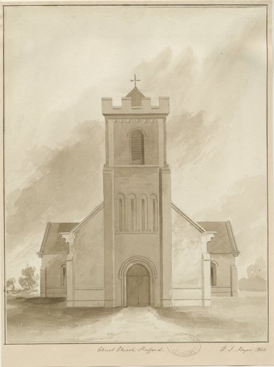 Stafford - Christ Church: rysunek w kolorze sepii, 1844 autorstwa Henry James Noyes