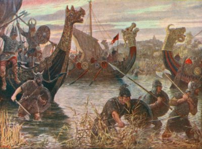 Duński nalot (kolorowa litografia) autorstwa Henry Justice Ford