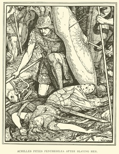 Achilles lituje się nad Pentesileą po jej zabiciu. autorstwa Henry Justice Ford
