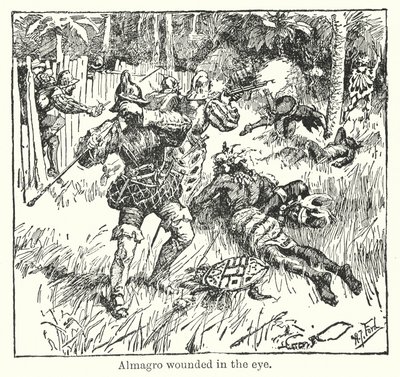 Almagro zraniony w oko (litografia) autorstwa Henry Justice Ford