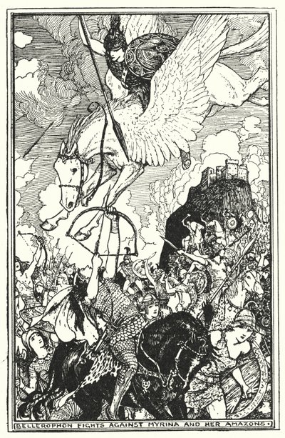 Bellerophon walczy z Myriną i jej Amazonkami (lito) autorstwa Henry Justice Ford
