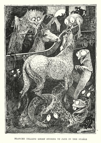 Blanche opowiadająca Jane historie o duchach w stajni (rycina) autorstwa Henry Justice Ford
