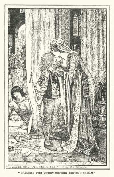 „Blanche królowa-matka całuje Hermana” (lito) autorstwa Henry Justice Ford