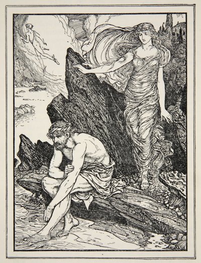 Calypso lituje się nad Ulissesem, z „Opowieści o greckich morzach” Andrew Langa autorstwa Henry Justice Ford
