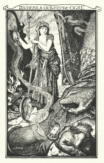 Dschemila przechytrza ogra (rycina) autorstwa Henry Justice Ford