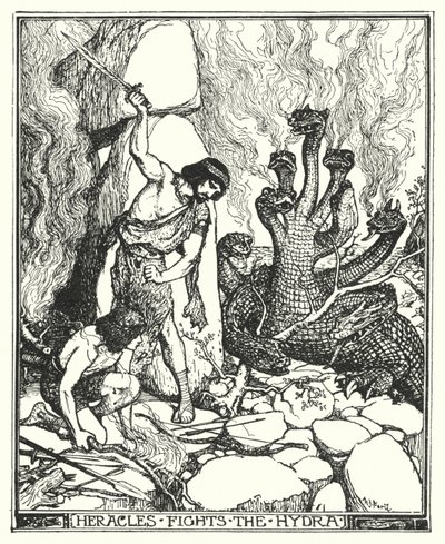 Herakles walczy z Hydrą (lito) autorstwa Henry Justice Ford