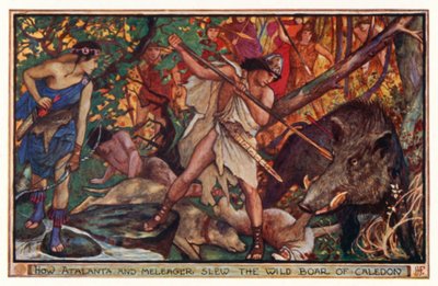 Jak Atalanta i Meleager zabili dzika z Caledon (kolor lito) autorstwa Henry Justice Ford