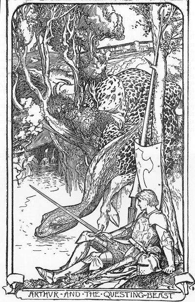 King Arthur and the Questing Beast Ilustracja HJ Forda (1860-1940) z „Księgi romansów” 1902 Zbiory prywatne autorstwa Henry Justice Ford