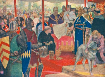 Król Jan pieczętujący Wielką Kartę (kolorowa litografia) autorstwa Henry Justice Ford