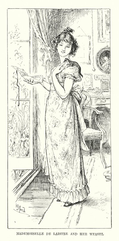 Mademoiselle de Laistre i jej łasica (rycina) autorstwa Henry Justice Ford