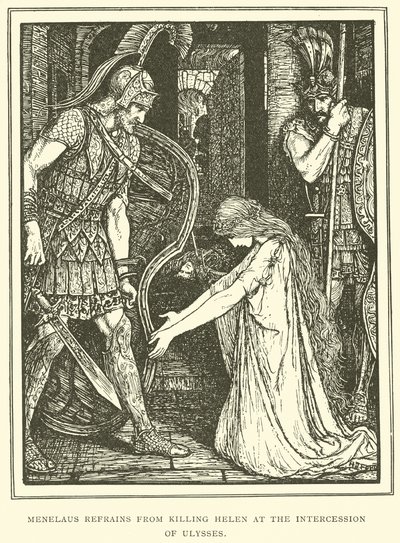 Menelaos powstrzymuje się przed zabiciem Heleny za wstawiennictwem Ulissesa autorstwa Henry Justice Ford