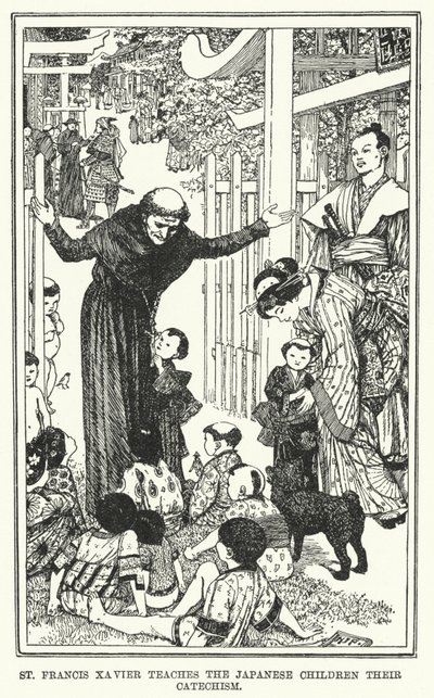 Św. Franciszek Ksawery uczy japońskie dzieci katechizmu (lito) autorstwa Henry Justice Ford
