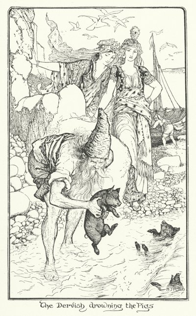 Derwisz tonący świnie (rycina) autorstwa Henry Justice Ford