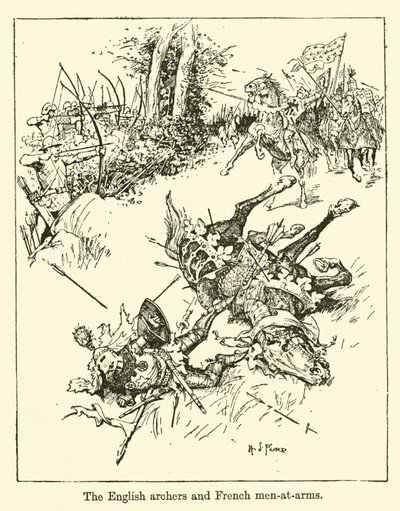 Angielscy łucznicy i francuscy zbrojni autorstwa Henry Justice Ford