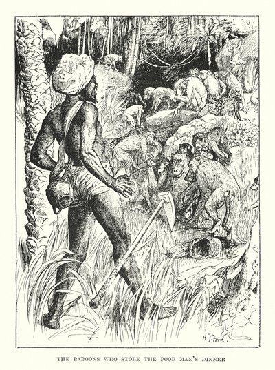Pawiany, które ukradły biedakowi obiad (grawerunek) autorstwa Henry Justice Ford