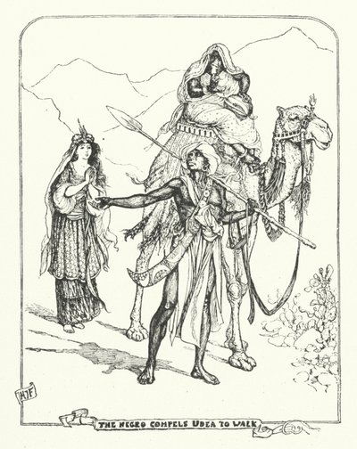 Czarny człowiek zmusza Udeę do chodzenia (grawerowanie) autorstwa Henry Justice Ford