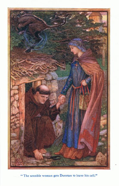 Rozsądna kobieta zmusza Dunstana do opuszczenia celi, 1912 autorstwa Henry Justice Ford