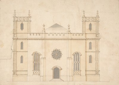 Fasada neogotyckiego kościoła, 1745-76. autorstwa Henry Keene.
