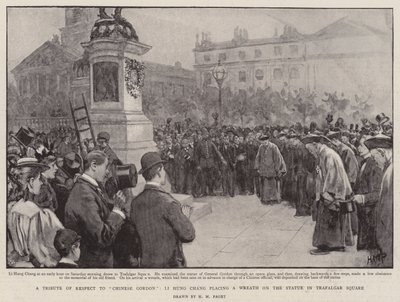 Hołd dla chińskiego Gordona, Li Hung Chang składa wieniec na posągu na Trafalgar Square autorstwa Henry Marriott Paget