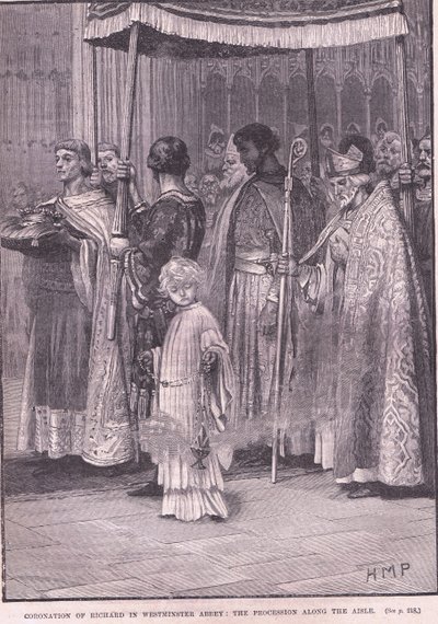 Koronacja Ryszarda I w Opactwie Westminsterskim: procesja wzdłuż nawy 1189 r autorstwa Henry Marriott Paget
