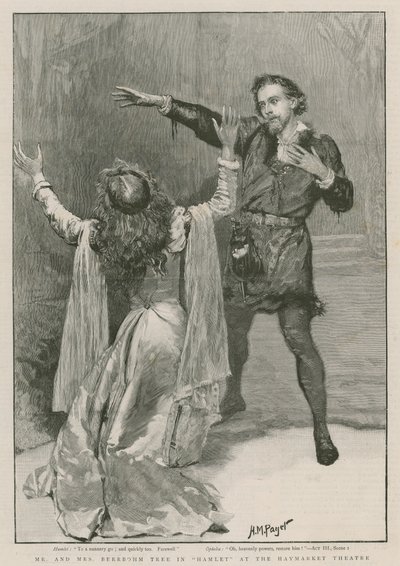 Pan and Mrs Beerbohm Tree w Hamlecie w teatrze Haymarket (grafika) autorstwa Henry Marriott Paget