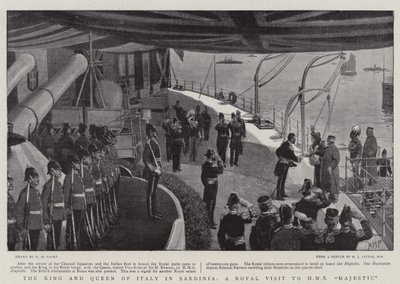 Król i Królowa Włoch na Sardynii, królewska wizyta na HMS Majestic autorstwa Henry Marriott Paget