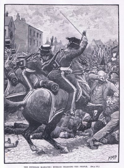Masakra w Peterloo: Huzarzy szarżujący na lud AD 1819 autorstwa Henry Marriott Paget