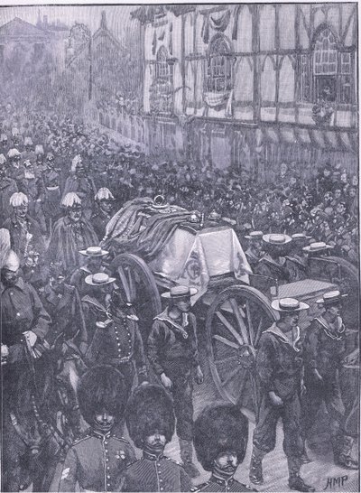 Pogrzeb królowej, ostatni etap, ilustracja z Cassells History of England, 1900 autorstwa Henry Marriott Paget
