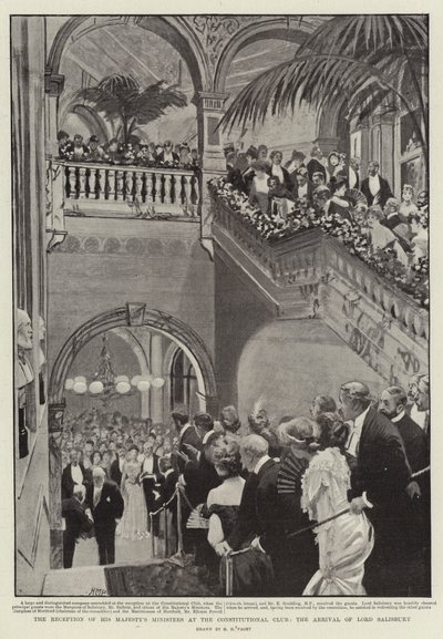 Przyjęcie ministrów Jego Królewskiej Mości w Klubie Konstytucyjnym, przybycie Lorda Salisbury autorstwa Henry Marriott Paget