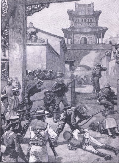 Wojna w Chinach: walki w Tientsin, ilustracja z Cassells History of England, 1900 autorstwa Henry Marriott Paget