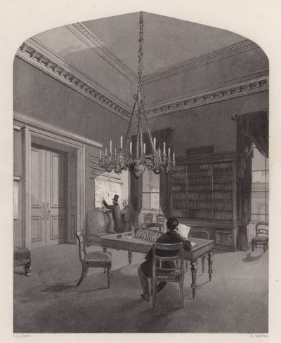 Map Room United Service Club, Westminster, Londyn (grawerowanie) autorstwa Henry Melville