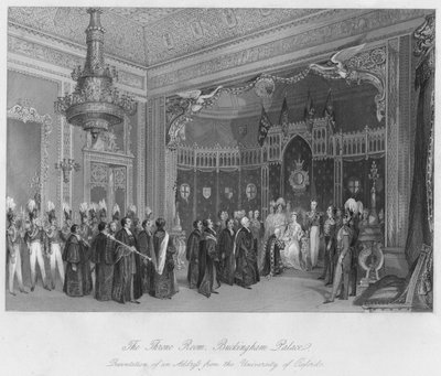 Sala tronowa, Pałac Buckingham. Prezentacja przemówienia z Uniwersytetu Oksfordzkiego, c184 autorstwa Henry Melville