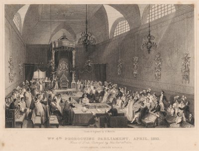 William czwarty Parlament Proroguing, kwiecień 1831. Izba Lordów: zniszczona przez pożar 16 października 1834 autorstwa Henry Melville