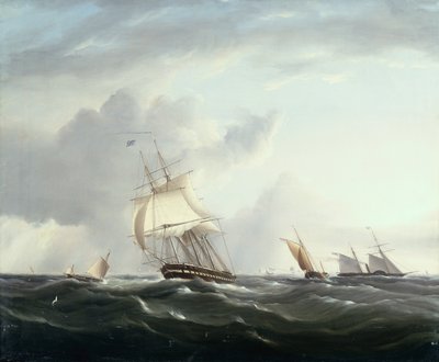Fregata, Parowiec wiosłowy i holenderskie małe statki w Downs (ropa naftowa) autorstwa Henry Moses