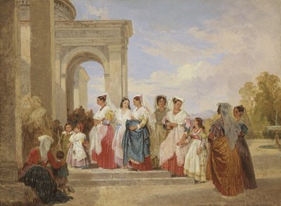 Procesja do chrztu (olej na płycie pilśniowej) autorstwa Henry Penry Williams