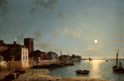 „Cheyne Walk in Chelsea, by Moonlight”, c1850 autorstwa Henry Pether