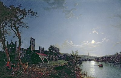 Poranek z widokiem na opactwo Kirkstall (olej na płótnie) autorstwa Henry Pether