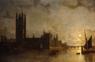 Opactwo Westminsterskie, Budynki Parlamentu wraz z budową mostu Westminster, 1859 autorstwa Henry Pether