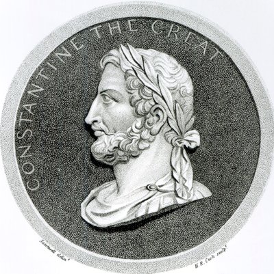 Portret Konstantyna Wielkiego, z „Historii schyłku i upadku Cesarstwa Rzymskiego”, tom 5, strona 49, autorstwa Edwarda Gibbona, 1808 autorstwa Henry R. Cook