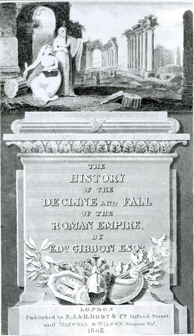 Karta tytułowa "Historii upadku cesarstwa rzymskiego" Edwarda Gibbona, tom 1, 1808 r. autorstwa Henry R. Cook