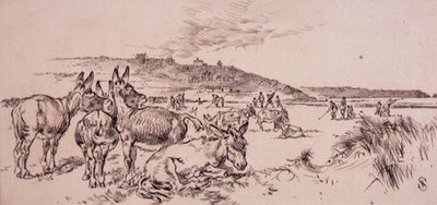 Osły na polu golfowym, ilustracja z magazynu „Graphic”, wyd. c.1870 (lito) autorstwa Henry Sandercock