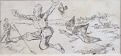 The Attacked Golfer, ilustracja z magazynu „Graphic”, wyd. c.1870 (lito) autorstwa Henry Sandercock