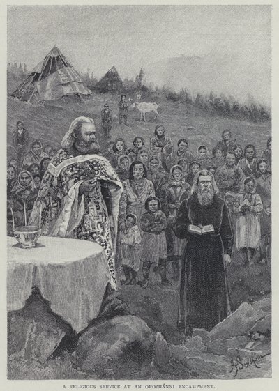 Nabożeństwo religijne w obozie Orozhanni (lito) autorstwa Henry Sandham
